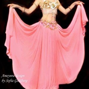 Salmon pink Chiffon Skirt, Double Circle, Ameynra design 720" New